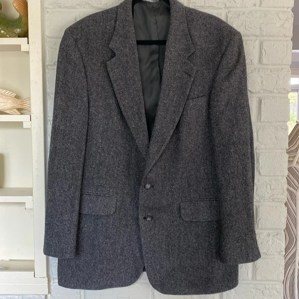LANDS End 43L Grey Herringbone Wool Sport Jacket